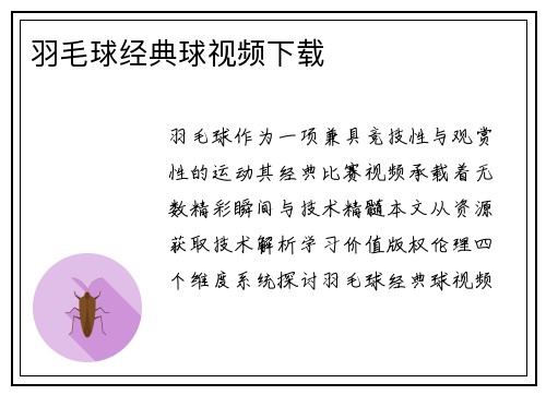 羽毛球经典球视频下载